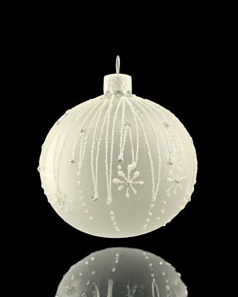 Silver Blown Glass Ornament - Modern Design - Icy Rain - Hand Made In Ukraine - Hand Painted - Keepsake Ornament - Natural Glass