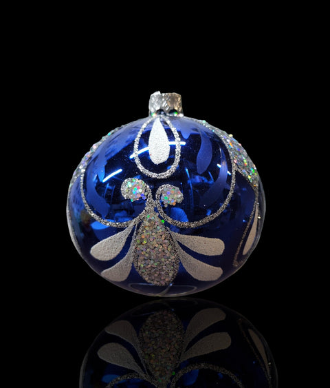 Blue Blown Glass Ornament - Handcrafted - Bumble Bee Design