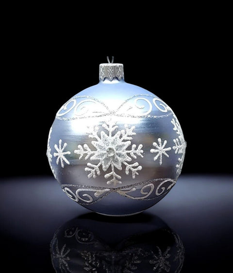 Light Blue Blown Glass Ornament - Handcrafted - Large Snowflake Design