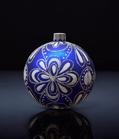 Blue Blown Glass Ornament - Handcrafted - Flower Design