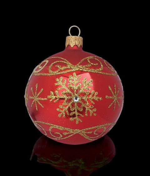 Red Blown Glass Ornament - Handcrafted -Large Snowflake Design