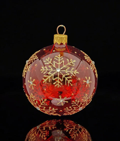 Red Blown Glass Ornament - Large Snowflake - Red Ornament - Hand Made In Ukraine - Hand Painted - Keepsake Ornament - Natural Glass