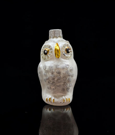 Hand Decorated Glass Keepsake Ornament - Charming White Owl Design