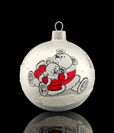 Silver Blown Glass Ornament, Handcrafted Bears In Santa Suit Design, Keepsake Ornament Handmade In Ukraine, A Great Addition To Any Tree!