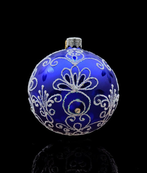 Blue Blown Glass Ornament - Handcrafted - Pineapple Design