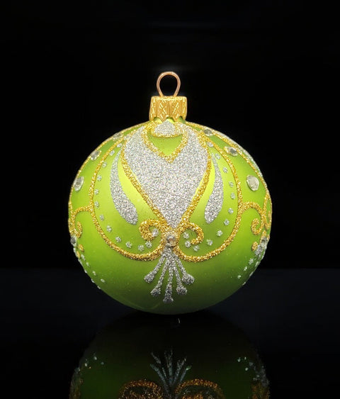 Green Blown Glass Ornament - Handcrafted - Forever Heart Design