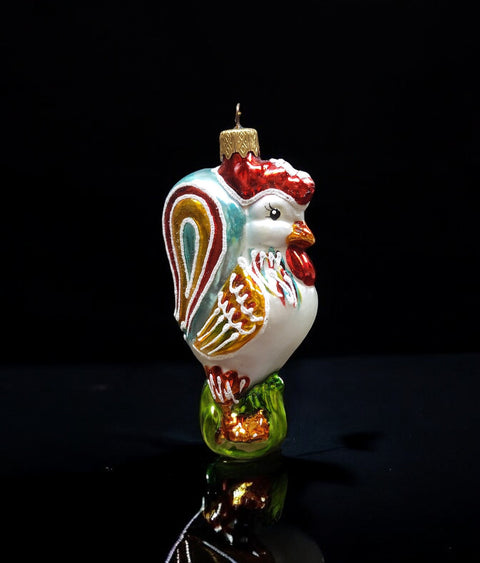 Hand Decorated Glass Keepsake Ornament - Charming Rooster Design