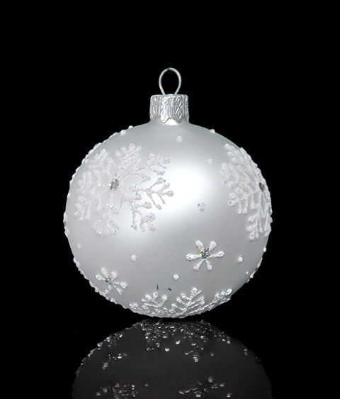 Silver Blown Glass Ornament - Handcrafted - Large Snowflake Design