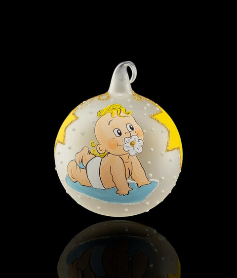 Frosted Blown Glass Ornament, Handcrafted Baby's First Christmas, Keepsake Ornament Handmade In Ukraine, Customization Available, White