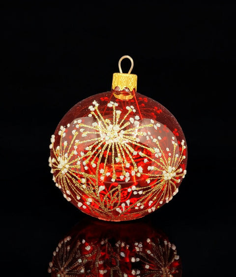 Red Blown Glass Ornament - Handcrafted - Fireworks Design