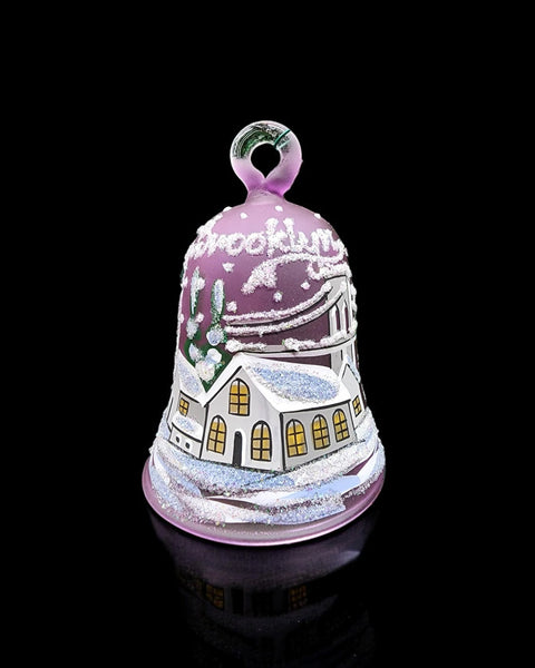 Lavender Blown Glass Bell Ornament –  Brooklyn Bridge Design with Clapper