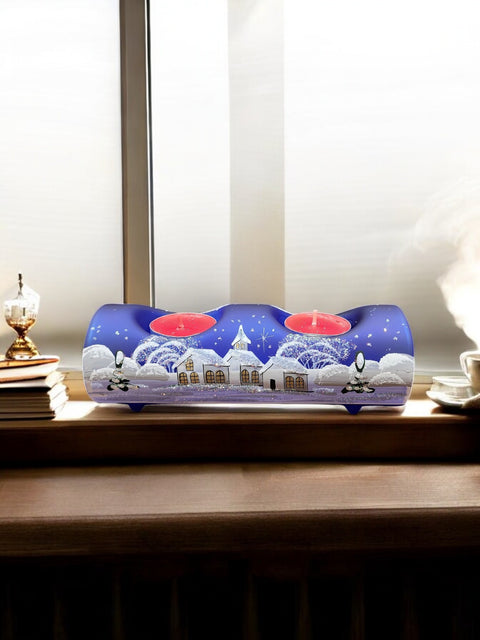 Blue Double Glass Candle Holder
