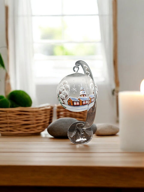 Frosted Glass Terrarium Candle Holder, Hand Crafted in Ukraine, Brown Cathedral Winter Wonderland, Wonderful Year Round