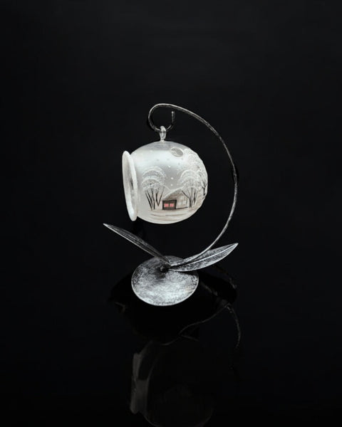 Frosted Glass Terrarium Candle Holder, Hand Crafted in Ukraine, White Church Winter Wonderland, Wonderful Year Round