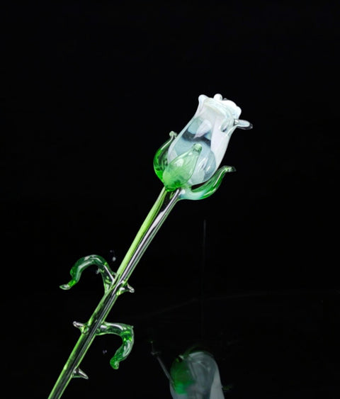 White Glass Rose - Handcrafted Long Stem Flower