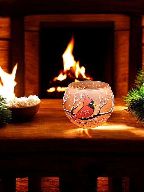 Orange Glass Candle Holder  - Red Cardinal - Multiple Sizes