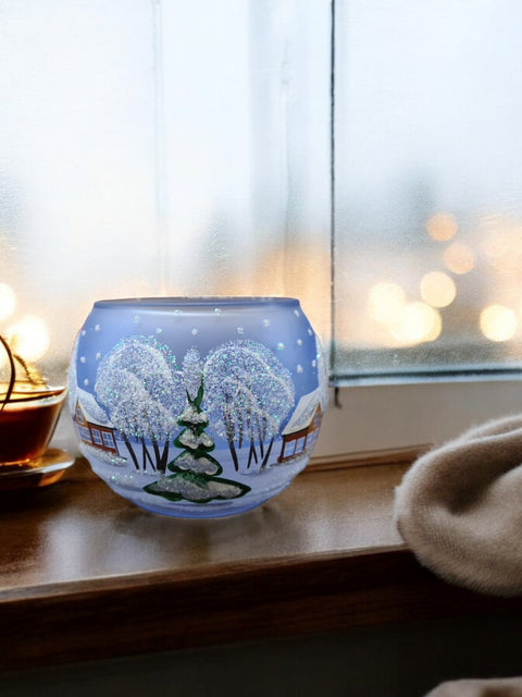 Light Blue Glass Candle Holder - White Cabins