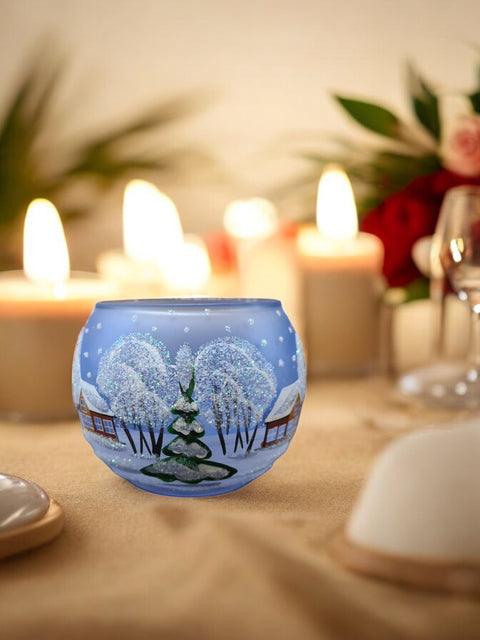 Light Blue Glass Candle Holder - White Cabins