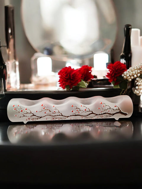 Frosted Glass Quad Candle Holder, Hand Crafted in Ukraine, Cardinal, Wonderful Year Round