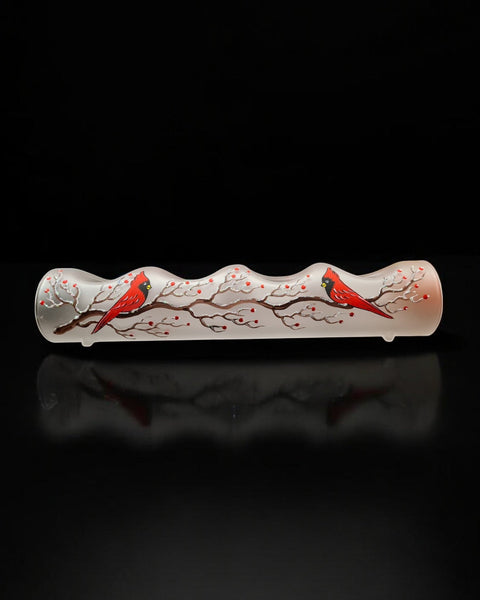 Frosted Glass Quad Candle Holder, Hand Crafted in Ukraine, Cardinal, Wonderful Year Round