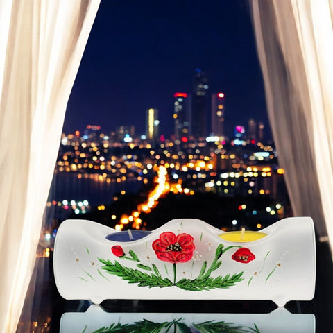 Frosted Glass Double Candle Holder - Poppy Flower