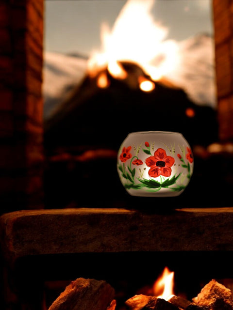 Frosted Poppy Flower Glass Candle Holder  - Multiple Sizes