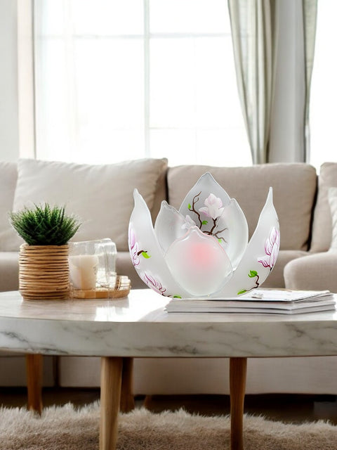 Frosted Glass Lotus Blossom Candle Holder  - Magnolia Flower