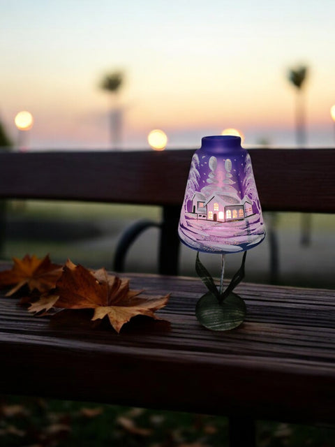 Blue Glass Lamp Candle Holder -  White Cabins