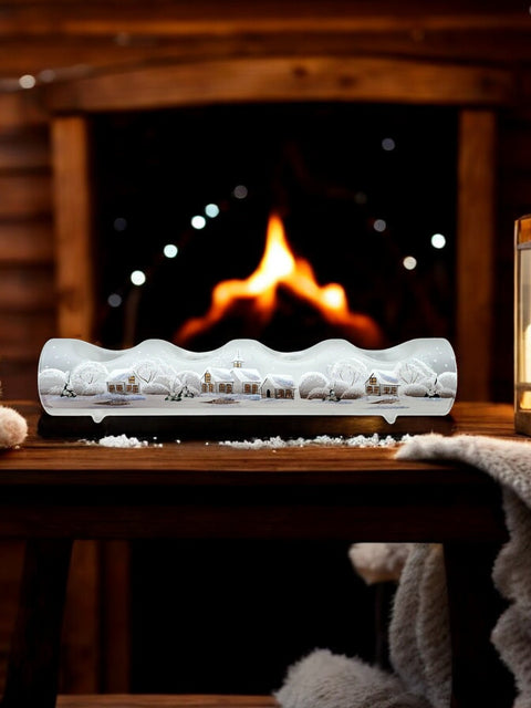 Frosted Glass Quad Candle Holder  - White Church Yule Log Style