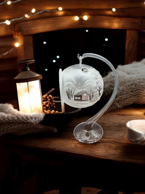 Frosted Glass Terrarium Candle Holder, Hand Crafted in Ukraine, White Church Winter Wonderland, Wonderful Year Round
