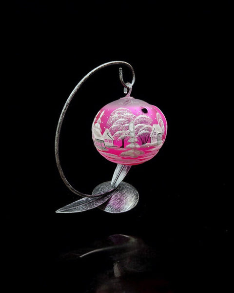 Pink Glass Terrarium Candle Holder, Hand Crafted in Ukraine, White Cabin Winter Wonderland, Wonderful Year Round