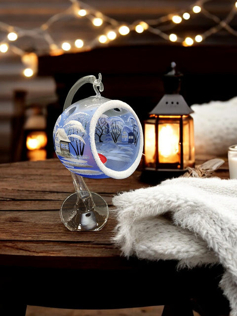 Light Blue Glass Terrarium Candle Holder, Hand Crafted in Ukraine, White Cabin Winter Wonderland, Wonderful Year Round