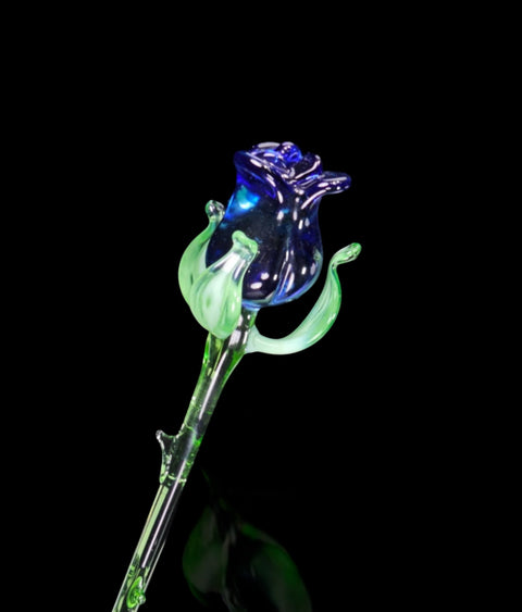 Blue Glass Rose - Handcrafted Short Stem Flower