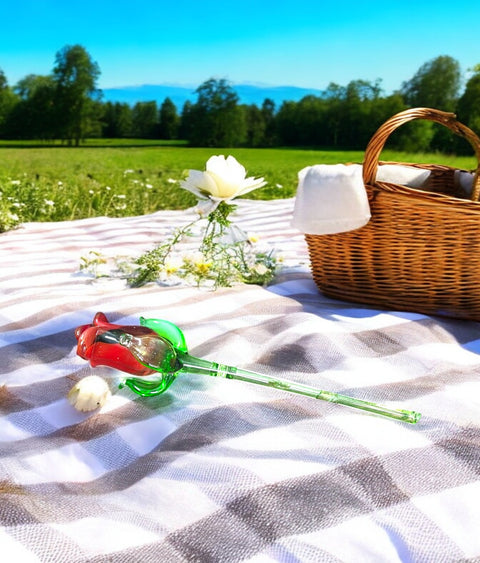 Red Glass Rose - Handcrafted Short Stem Flower