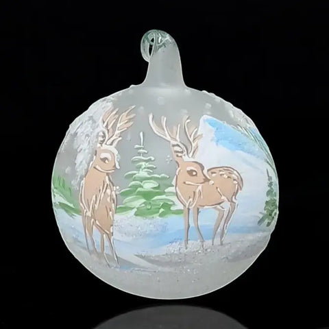Frosted Blown Glass Ornament - Handcrafted - Deer Design