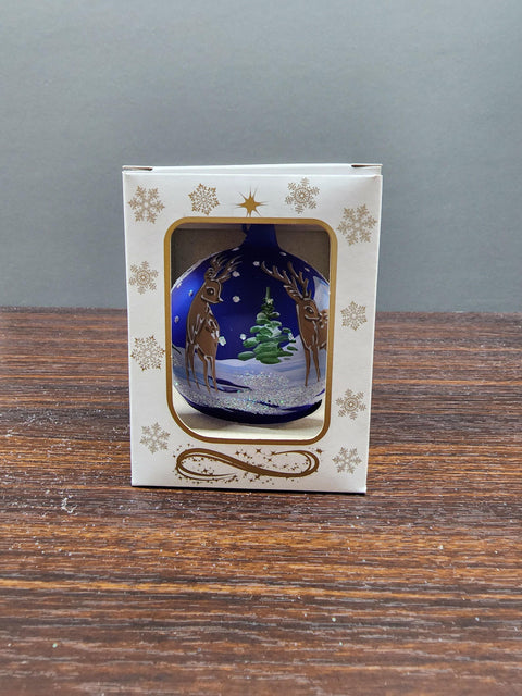Blue Blown Glass Ornament - Handcrafted - Deer Design