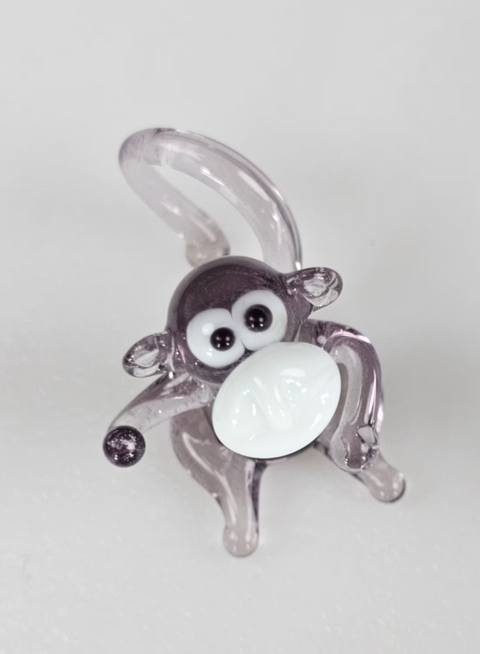 Purple Glass Monkey Figurine, Handmade Murano Quality Design - Small