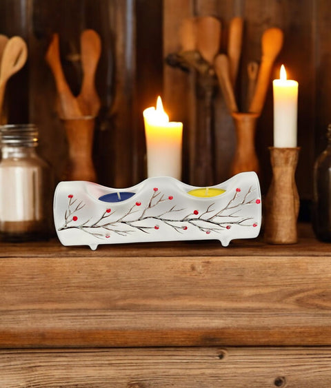 Cardinal Blown Glass Double Candle Holder – Hand-Painted Design, Made in Ukraine