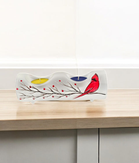 Cardinal Blown Glass Double Candle Holder – Hand-Painted Design, Made in Ukraine