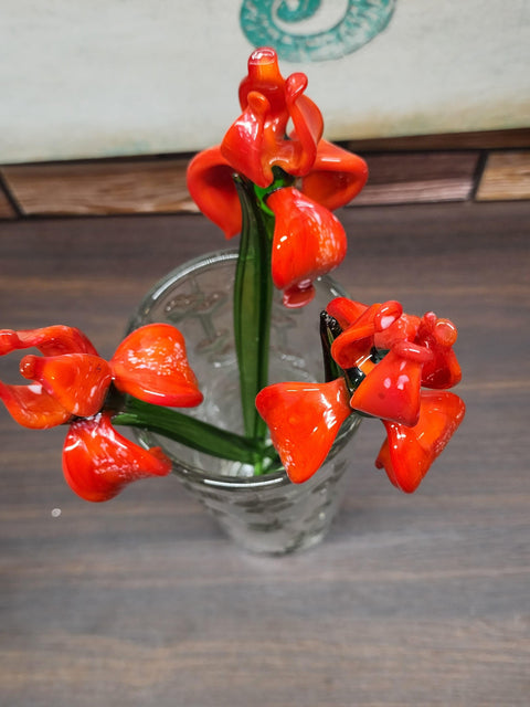 Red Glass Iris - Handcrafted Long Stem Flower