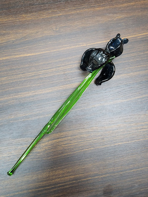 Black Glass Iris, Handcrafted Glass Flower, Hand Made In Ukraine Using Murano Quality Glass, Great Gift For Flower Lovers, 12 Inch Iris