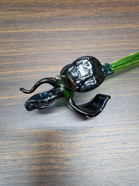 Black Glass Iris, Handcrafted Glass Flower, Hand Made In Ukraine Using Murano Quality Glass, Great Gift For Flower Lovers, 12 Inch Iris