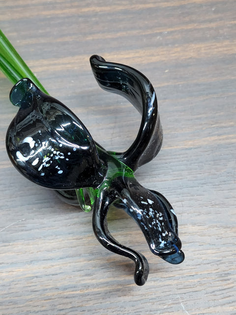 Black Glass Iris, Handcrafted Glass Flower, Hand Made In Ukraine Using Murano Quality Glass, Great Gift For Flower Lovers, 12 Inch Iris