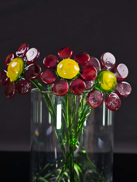 Red Glass Daisy, Handcrafted Glass Flower, Hand Made In Ukraine Using Murano Quality Glass, Great Gift For Flower Lovers, 6 Inch Daisy