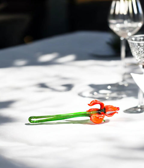 Red Glass Iris - Handcrafted Short Stem Flower