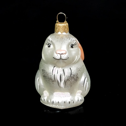 Bunny Rabbit Ornament - Hand Made In Ukraine - Blown Glass Ornament - Hand Decorated - Keepsake Ornament - Silver Bunny - Shape Ornament