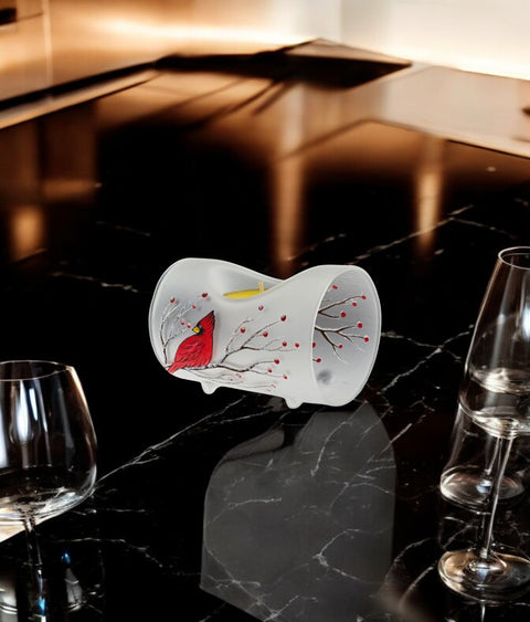 Cardinal Blown Glass Candle Holder – Hand-Painted Design, Made in Ukraine