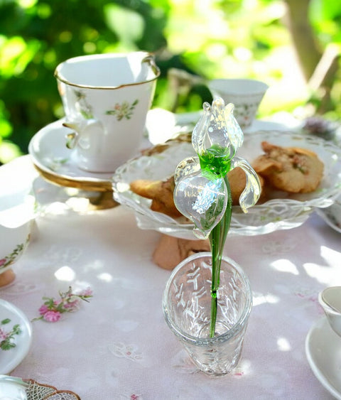 Clear Glass Iris - Handcrafted Long Stem Flower