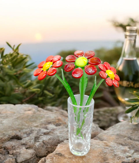 Red Glass Daisy - Handcrafted Long Stem Flower