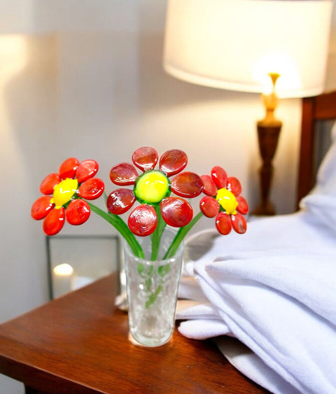 Red Glass Daisy - Handcrafted Long Stem Flower